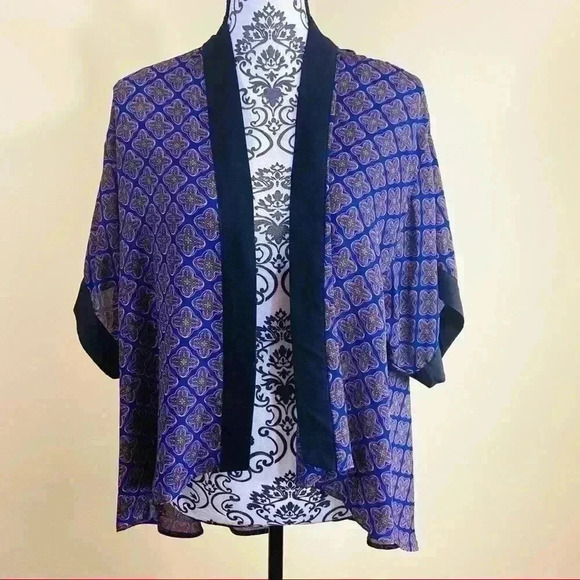 Sans Souci Purple Celtic Print Sheer Open-Front 3/4 Sleeve Kimono Cardigan XS - Picture 2 of 12